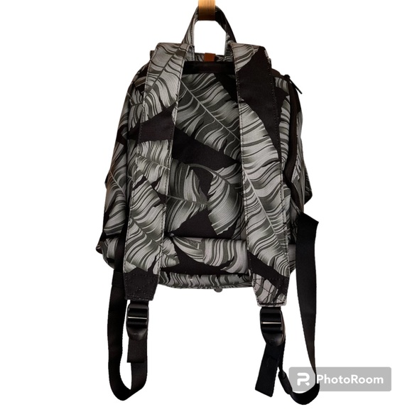 Herschel Woman’s Dawson Black & Greenish Grey Leaf Print Small Backpack - Picture 4 of 10
